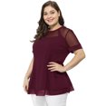 thumbnail image 4 of Unique Bargains Haut en Dentelle en Maille à Basque Évasé à Encolure Ronde pour Femme Grande Taille, 4 of 4