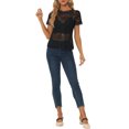 thumbnail image 2 of INSPIRE CHIC Haut en Dentelle Florale Transparente pour Femmes à Manches Courtes Froncées avec Bord Festonné Noir TP, 2 of 5