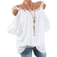 thumbnail image 1 of DYMADE Femmes Froid Épaule Dentelle Manches Courtes Sales Tunique de Couleur Haut, 1 of 2