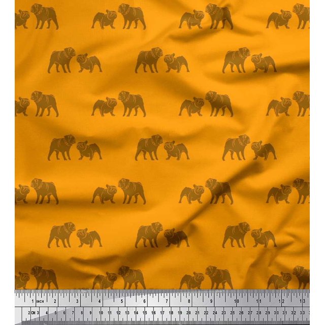 Soimoi Poly Georgette Fabric Bull Dog Print Fabric by The Yard 42 Inch Wide