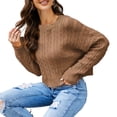 thumbnail image 1 of Timegard Chandails pour Femmes Col Rond Court Manches Longues Pull Automne Hiver Couleur Unie Hauts en Tricot, 1 of 4