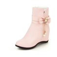 thumbnail image 4 of EGNMCR Bottines pour Femmes Dames Mode Couleur Unie Nœud Perle Décoratif Talon Compensé Bottes Mi-Hautes Bottes pour Femmes Bout Rond, 4 of 9