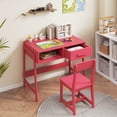 thumbnail image 4 of Costway Kids Desk and Chair Set with Storage Drawer and Hutch, Student Writing Desk Set Pink, 4 of 10