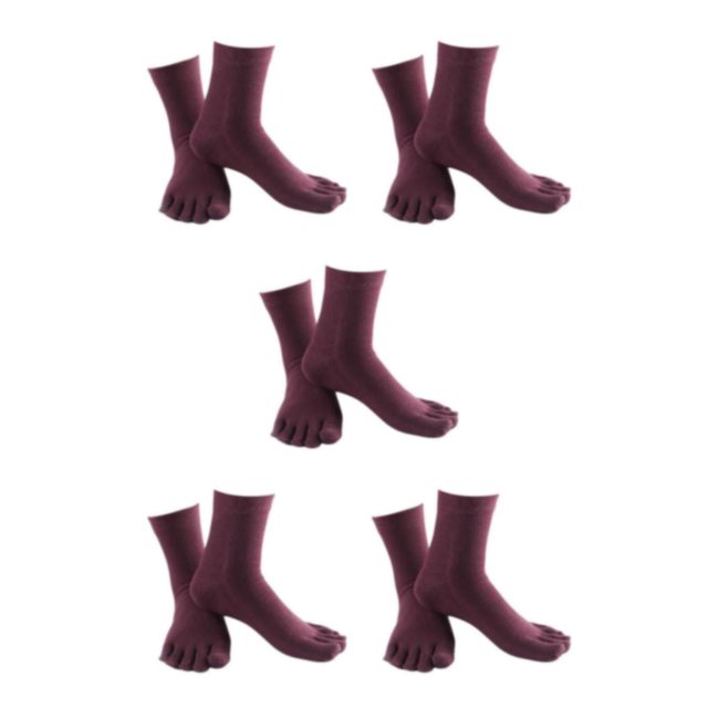 relayinert Soft Five Toe Socks Stretchable Cotton High Crew Socks Athletic Solid Socks Purple 5Set