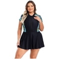 thumbnail image 3 of MSemis Maillot Dermoprotecteur une Pièce pour Femmes, Fermeture Éclair devant, Robe de Bain à Manches Courtes, Maillot de Bain à Séchage Rapide, Noir Vert 3TG, 3 of 7