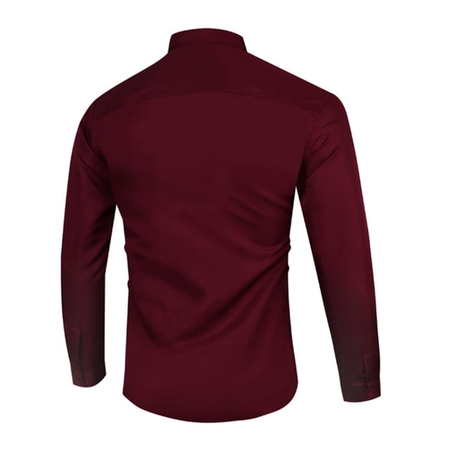 Innerwin Tops Long Sleeve Men Tunic Shirt Work Button Down Casual Shirts Claret 3XL