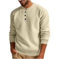 thumbnail image 1 of Penkiiy Men's Solid Color 3-Button Round Neck Waffle Long Sleeved Shirt Beige, 1 of 8