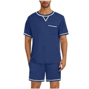 Bwiyojiz Sizes S-XXL Shorts Pants Men's Pajama Set Sleepwear Lightweight Dry Short Sleeve Shirts Soft Comfy Sleep Sets, Gifts for Yourself, Dark Blue