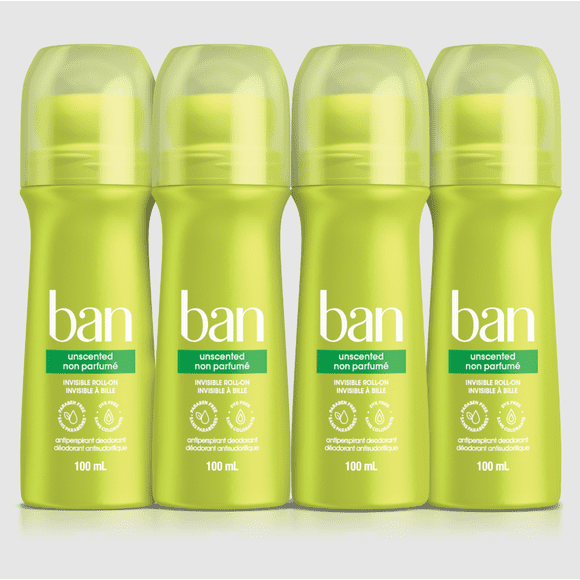 Ban Unscented 24-Hour Roll-on Antiperspirant Deodorant (pack of 4 x 100 mL)
