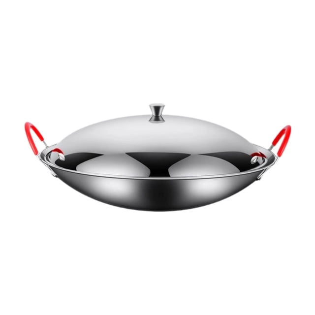 veasfak Poêle de Cuisson en Acier Inoxydable Wok à Double Poignée pour Barbecue Restaurant Hôtel 9 Pouces avec Couvercle