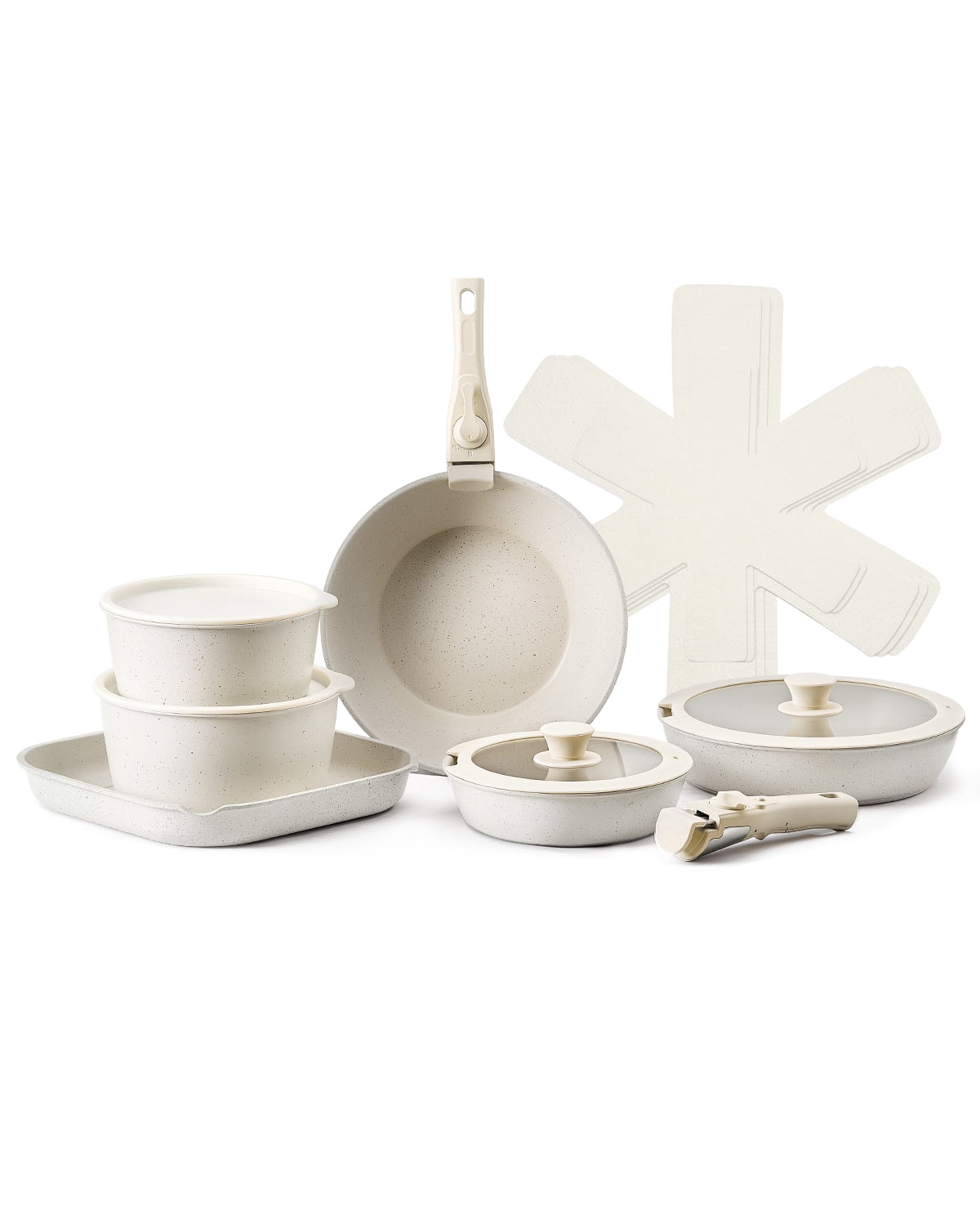 VEVOR 17 Piece Pots and Pans Set Granite Nonstick Kitchen Cookware Induction White