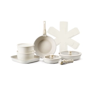 VEVOR 17 Poêles et casseroles en pièces Ensemble de cuisine Granite antiadhésive Induction Blanc