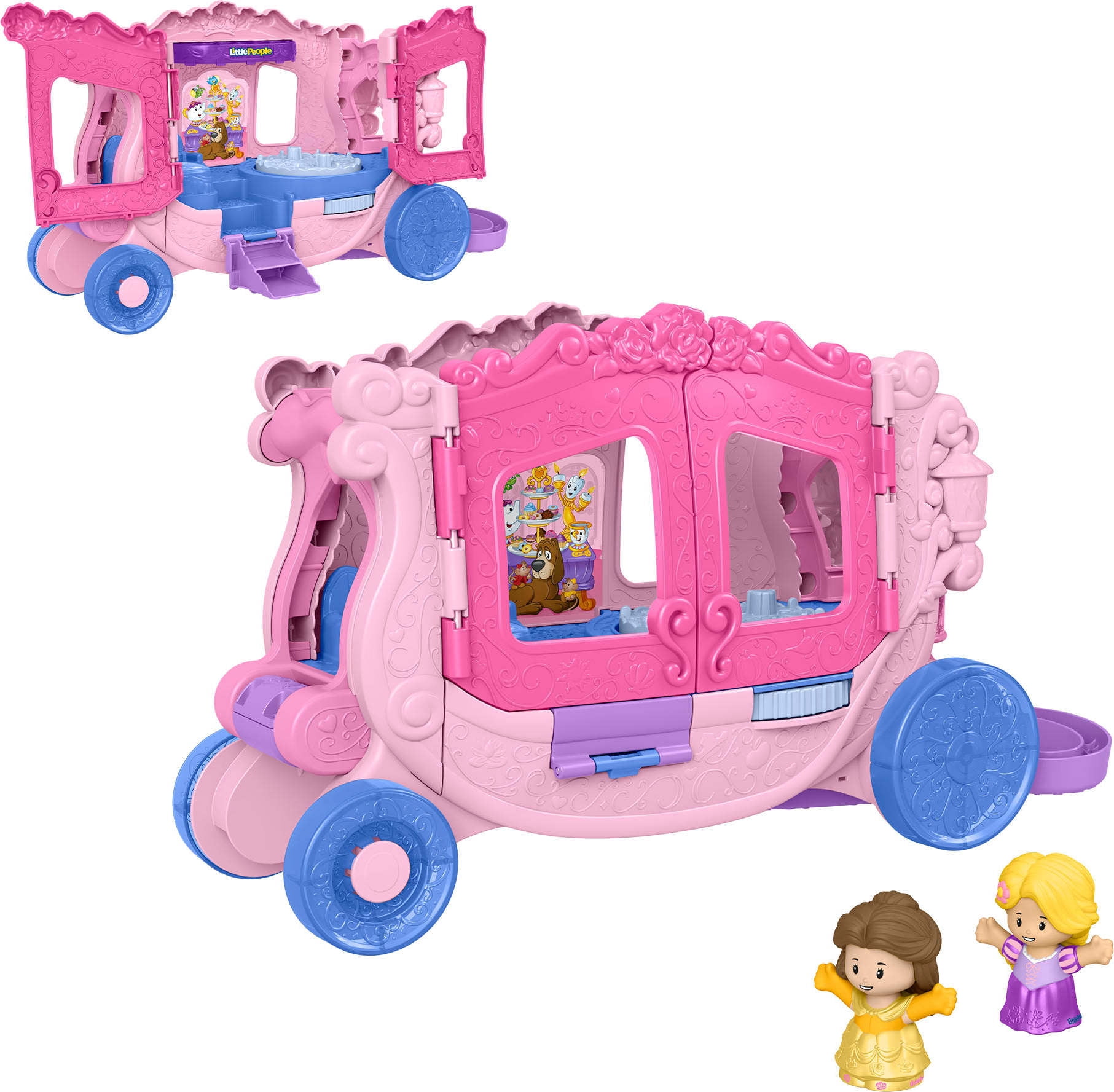 Fisher-Price Little People Disney Princess Pull-Along Musical Carriage Toddler Toy with 2 Figures