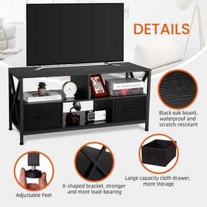 EastVita TV Reste avec 2 Tiroirs de tissus pour 50 1 cm TV,Centre de divertissement avec stockage petit TV Dressing de stand, Table de console de médias noir pour salon