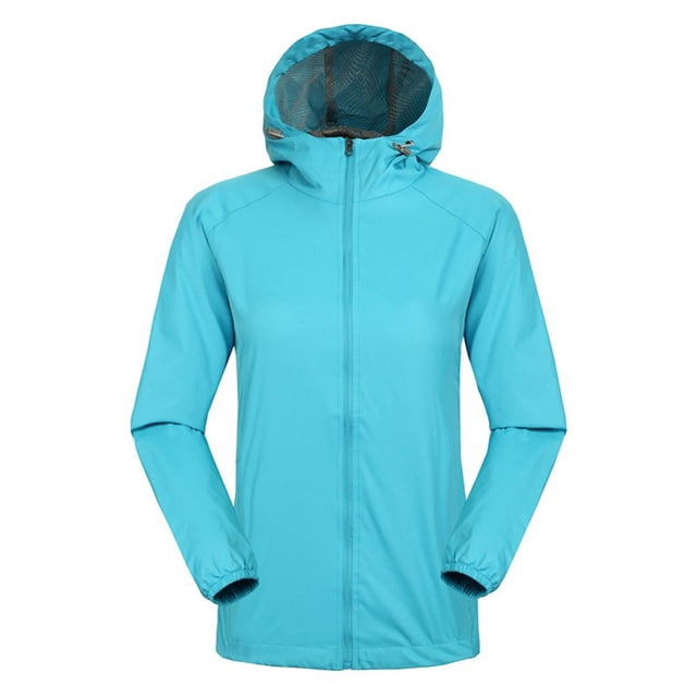 LSLJS Women Rain Outdoor Plus Hooded Raincoat Windproof Jacket Coat( Sky Blue, M)
