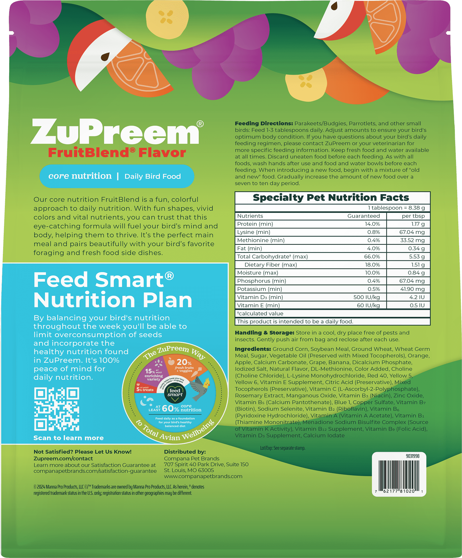 Aliment aromatisé aux fruits Zupreem pour petits oiseaux 907 g