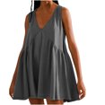 thumbnail image 1 of Penkiiy Robe Courte Sans Manches à Col en V pour Femme, Ample, d'Été, Plissée, Évasée et Fluide, m Gris, 1 of 7