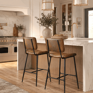 Homy Casa Compact Counter Height Stools Set of 2, Brown Upholstered Bar Chairs for Apartment Kitchen