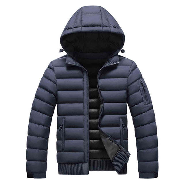 hoksml Men's Down Fill Winter Jacket Detachable Hooded Zip Up Coat with Zippered Pockets for Cold Weather