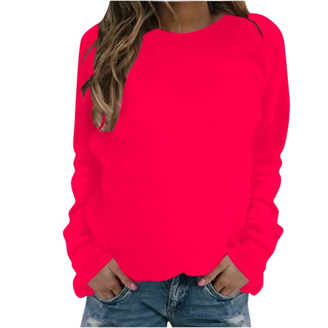 CEHVOM Mode Femmes Décontracté Manches Longues Col Rond Uni Chandail pour Dames Hauts Blouse Liquidation