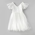 thumbnail image 4 of LEEy-world Filles Robes Filles Puff Manches Courtes Cou Carré Cravate avant Évasé une Robe de Ligne, Blanc, 4 of 5