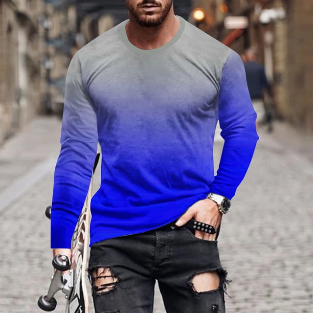 Meichang T-Shirt à Manches Longues pour Homme Coupe Ajustée, T-Shirts Graphiques pour Homme Décontractés à Imprimé Dégradé 3D, T-Shirts Fantaisie à Col Rond Confortables à Manches Longues pour Homme