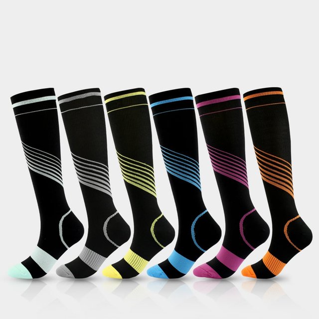 6 Paires de Bas de Compression pour Femmes Hommes Circulation 20-30 mmHg Bas de Compression pour Course Infirmière Enflure Voyage Vol