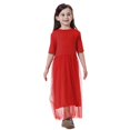 thumbnail image 1 of HXWCHs Robe de Fête Élégante Style Ethnique Longue Robe pour Filles Célébrations Col Rond Manche Courte Longueur au Sol Tenue Formelle Rouge 130, 1 of 7