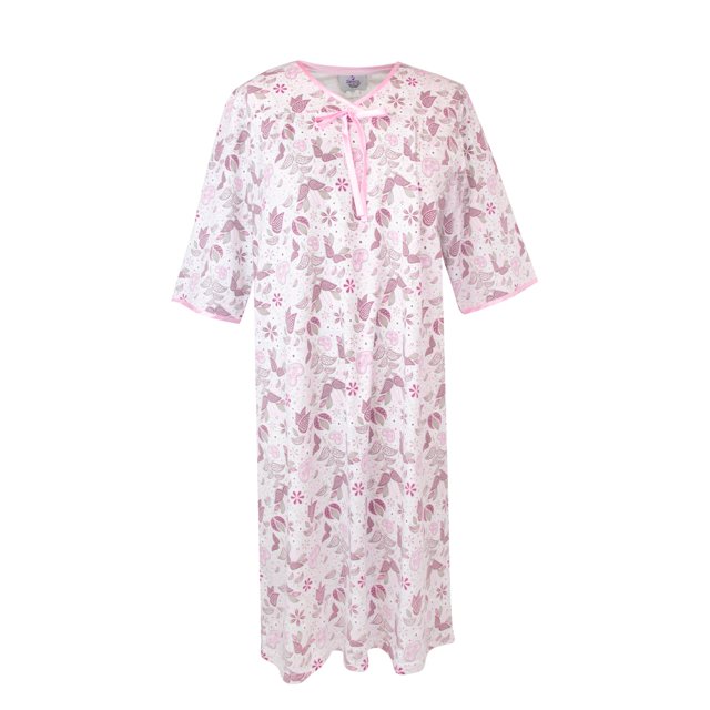 Silvert's Women's Knit Hospital Gown with Open Back, Pink Bloom, Size XL