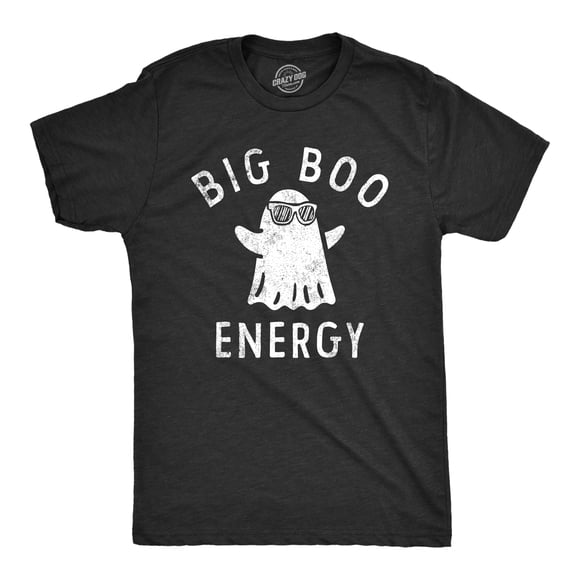 Mens Big Boo Energy T Shirt Funny Spooky Halloween Bed Sheet Ghost Tee for Guys (Heather Black - BOO) - S
