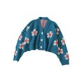 thumbnail image 1 of Kmbangi Women Loose Knitwear, Flower Pattern Long Sleeve V-neck Button Down Cardigan, 1 of 5