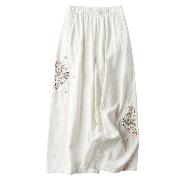 FNFYFH Liquidation Pantalon en Lin et Coton Doux pour Femme Ample