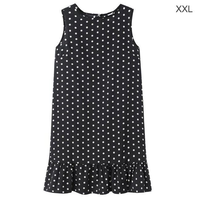 Robe Femme Sans Manches à Pois, Gilet, à Volants, Col Rond, Robe Ample, Robe Imprimée à Pois, Noir, TTG