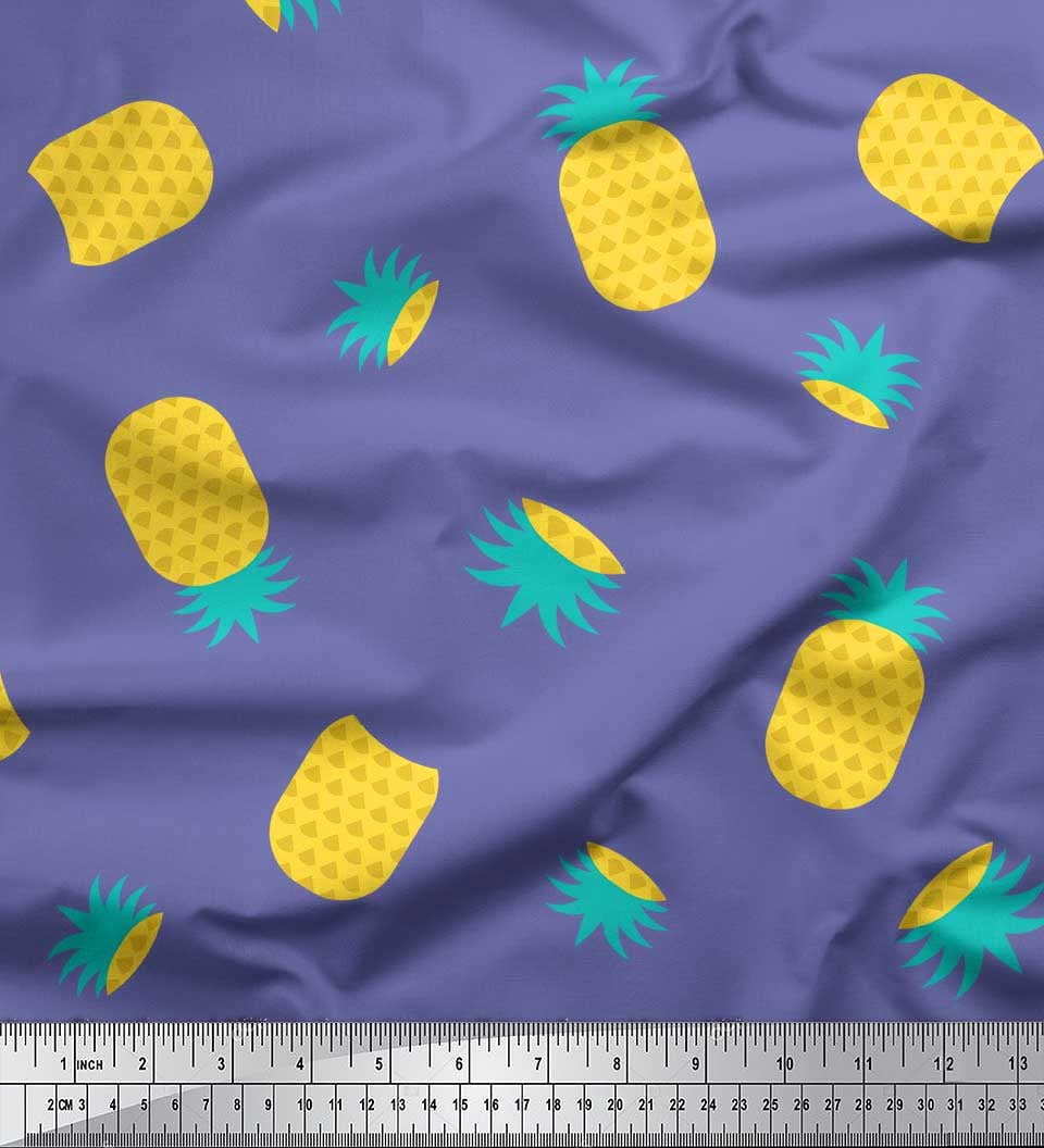 Soimoi Silk Fabric Pine Fruits Print Fabric by Yard 42 Inch Wide