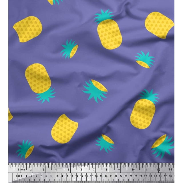 Soimoi Silk Fabric Pine Fruits Print Fabric by Yard 42 Inch Wide