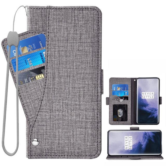 OnePlus 7T Pro Case, iCoverCase Étui Portefeuille en Cuir Véritable Coupe Ajustée Style Folio avec Support et Fentes pour Cartes Étui à Rabat pour OnePlus 7T Pro (Gris)