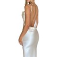 thumbnail image 3 of SUNSIOM Robe Longue en Satin à Bretelles Spaghetti pour Femme, Robe Midi à Col Bénitier, Fente Haute, Robe d'Été pour Fête, 3 of 9