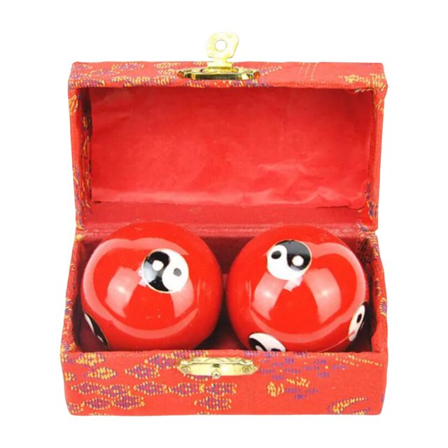 2 x Hand Balls Chinese Health Balls with Storage Box Portable Fitness Relaxation Gossip Red