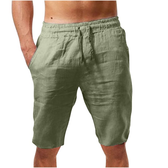 LSLJS Mens Athletic Shorts with Pockets and Elastic Waistband Quick Dry Cotton Linen Shorts