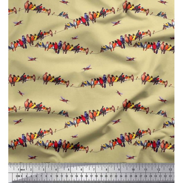 Soimoi Rayon Fabric Colorful Bird Decor Fabric Printed Yard 56 Inch Wide