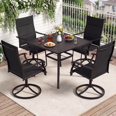 Costway 5PCS Outdoor Dining Set, 4 Swivel Chairs & Square Patio Table with Umbrella Hole Black