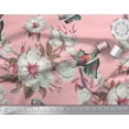 thumbnail image 2 of Soimoi Pink Moss Georgette Fabric Floral & Bird Print Fabric by Yard 44 Inch Wide, 2 of 3
