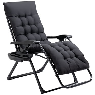 Outsunny Chaise Zéro Gravité Rembourrée, Fauteuil Inclinable Pliant, Noir