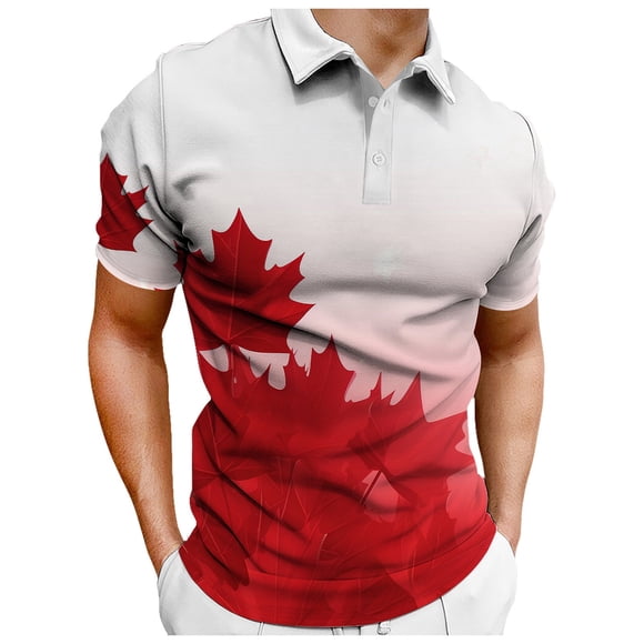 YUEVE Men's Canada Flag Golf Shirts Maple Leaf Short Sleeve Funny Graphic Polo Shirt Sumemr Novelty Button Top Tees