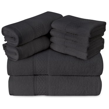 Gogreen 100% Cotton Bath Towel Sets of 8 Pieces, 2 Bath Towels 2 Hand Towels 4 Washcloths, Highly Absorbent Towels for Bathroom, Gym, Hotel (Dark Gray)