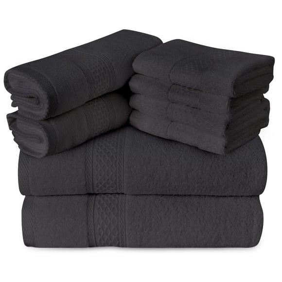 Gogreen 100% Cotton Bath Towel Sets of 8 Pieces, 2 Bath Towels 2 Hand Towels 4 Washcloths, Highly Absorbent Towels for Bathroom, Gym, Hotel (Dark Gray)