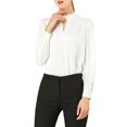 thumbnail image 2 of INSPIRE CHIC Women's Keyhole Stand Collar Pleated Back Button Blouse Tops, 2 of 7
