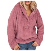 Lightweight Pullover Tunic Hoodies Women Womens Sweatshirts Zip up Womens Sweatshirts Hoodies Hoodie for Woman Women’ s Solid Color Sweatshirt Casual Hoodie Thick Sweater Pullover Warm Pink L
