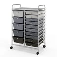 thumbnail image 1 of Gymax 15 Drawer Rolling Storage Cart Opaque Multicolor Drawers Home Organizer Mixed Black, 1 of 10