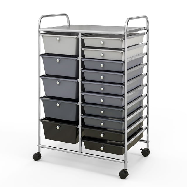 Gymax 15 Drawer Rolling Storage Cart Opaque Multicolor Drawers Home Organizer Mixed Black